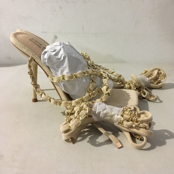 NWT CAPE ROBBIN HANI OFF-WHITE LACE UP HEELS 5.5 - Picture 10 of 14